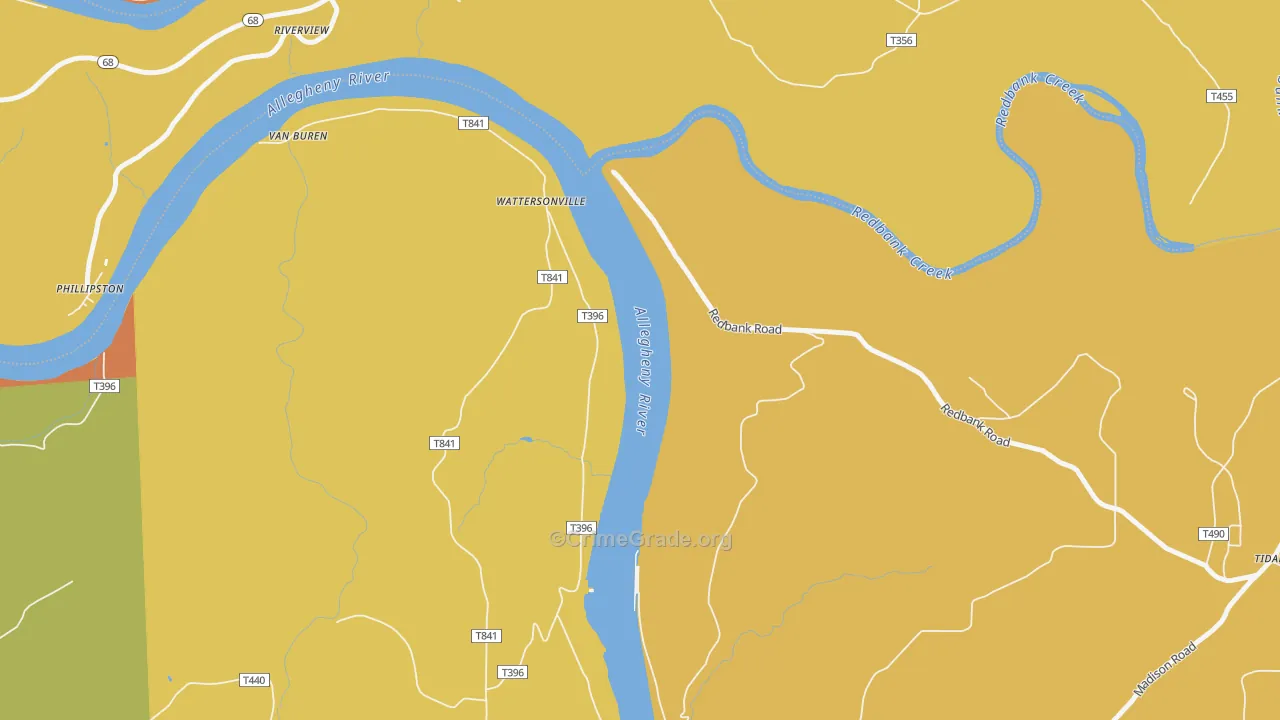 Wattersonville, PA Map of Robbery Rates