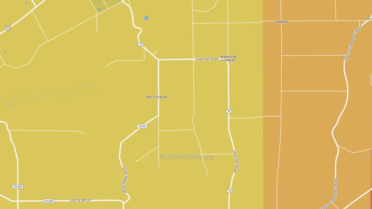 Wattlesburg, NY Map of Robbery Rates