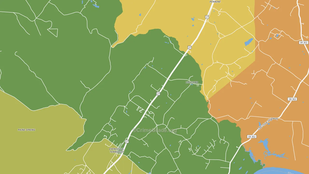 Watts Bar Dam, TN Map of Robbery Rates