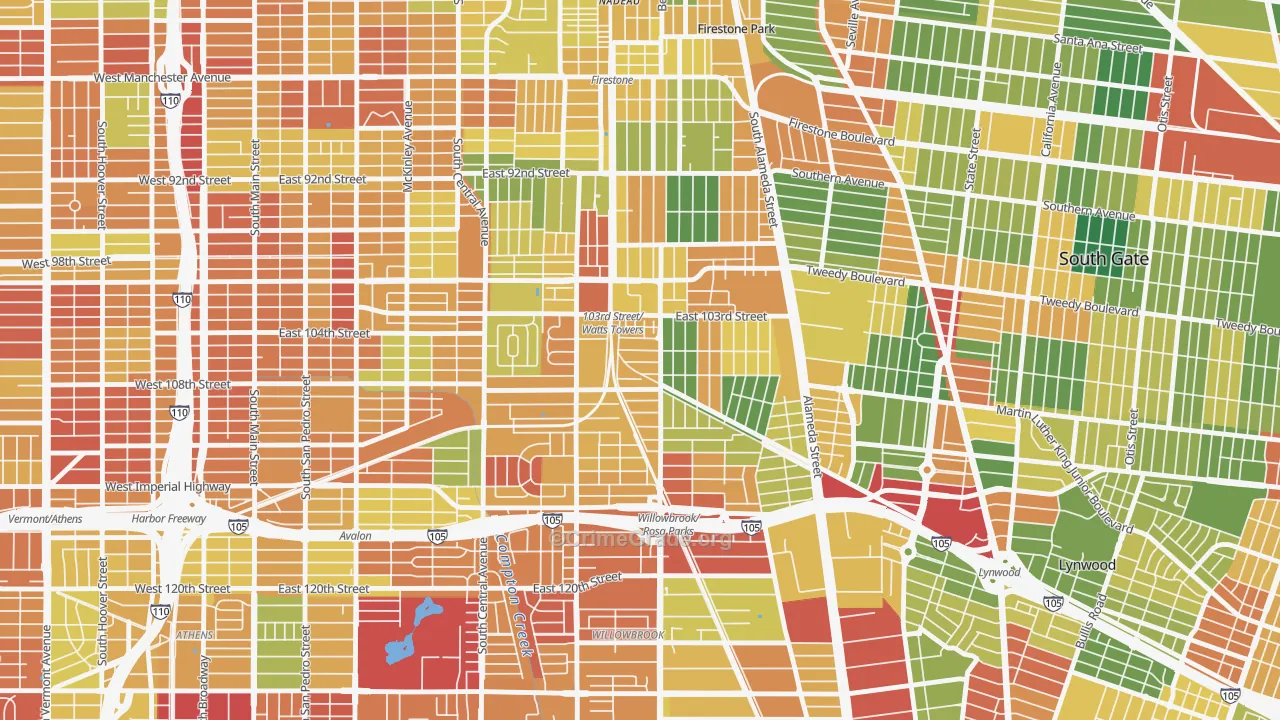 Watts, Los Angeles, CA Map of Robbery Rates