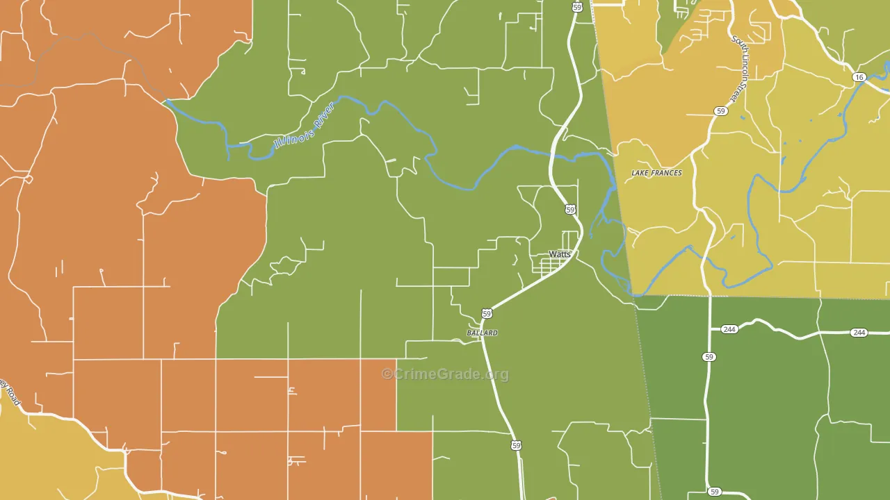 Watts, OK Map of Robbery Rates