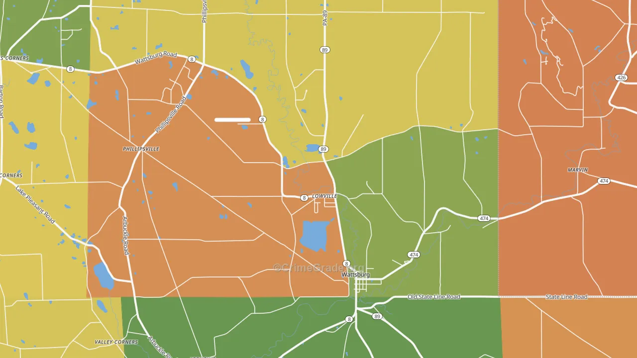 Wattsburg, PA Map of Robbery Rates