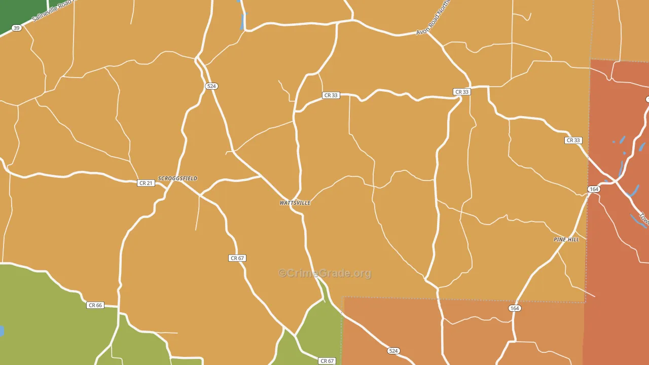 Wattsville, OH Map of Robbery Rates
