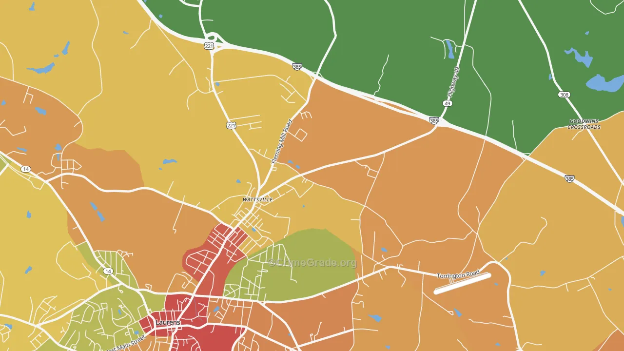 Wattsville, SC Map of Robbery Rates