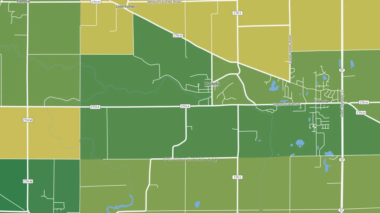 Waubeka, WI Map of Robbery Rates