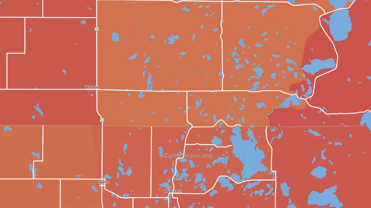 Waubun, MN Map of Robbery Rates