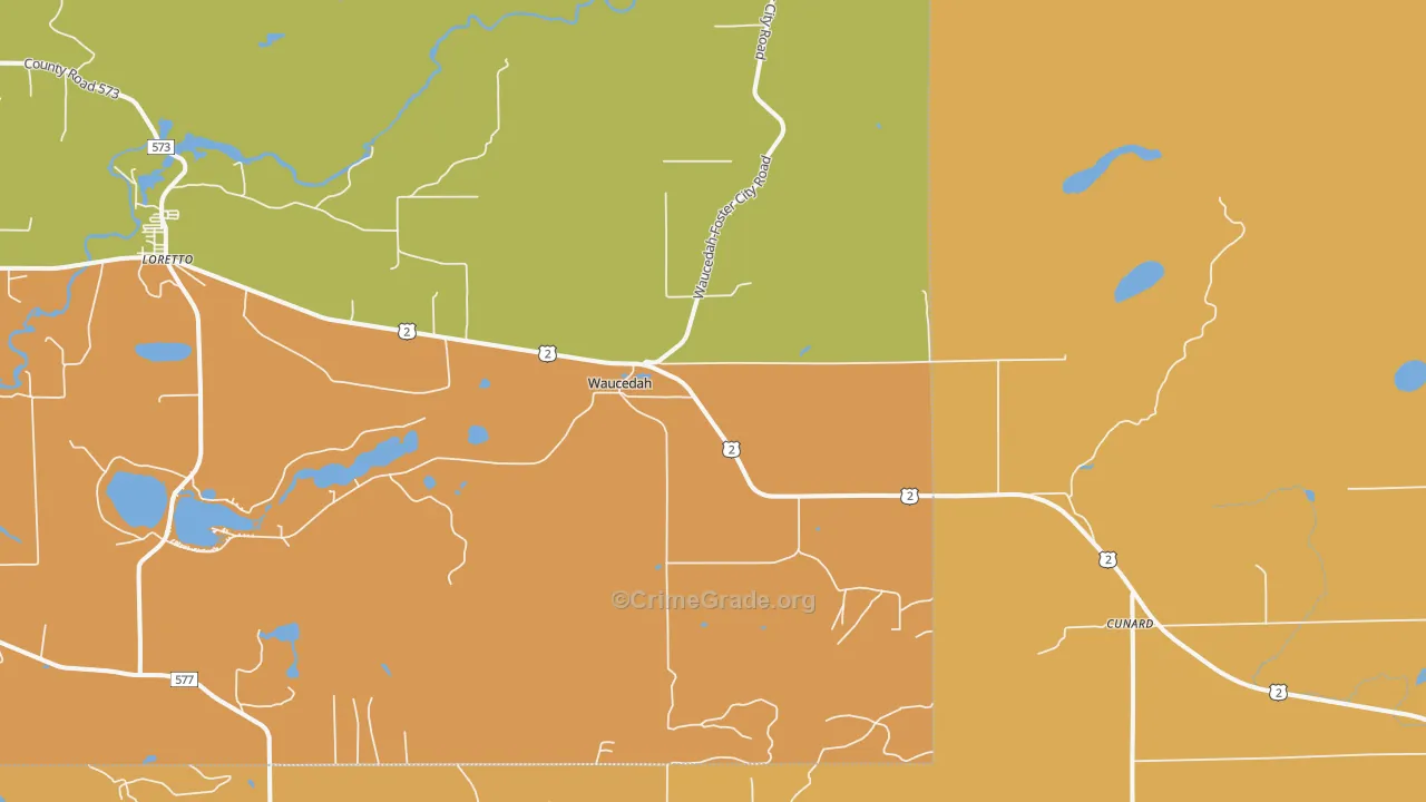 Waucedah, MI Map of Robbery Rates