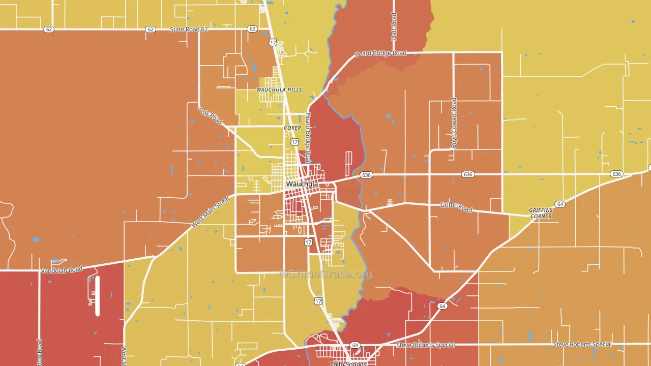 Wauchula, FL Map of Robbery Rates