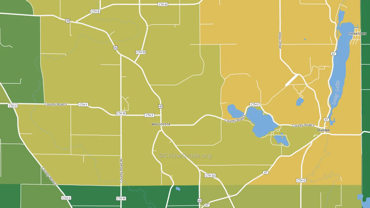 Waucousta, WI Map of Robbery Rates