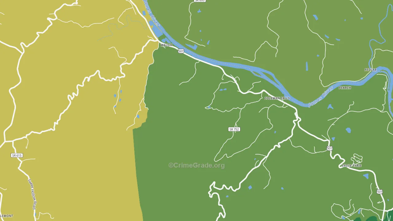 Waugh, VA Map of Robbery Rates