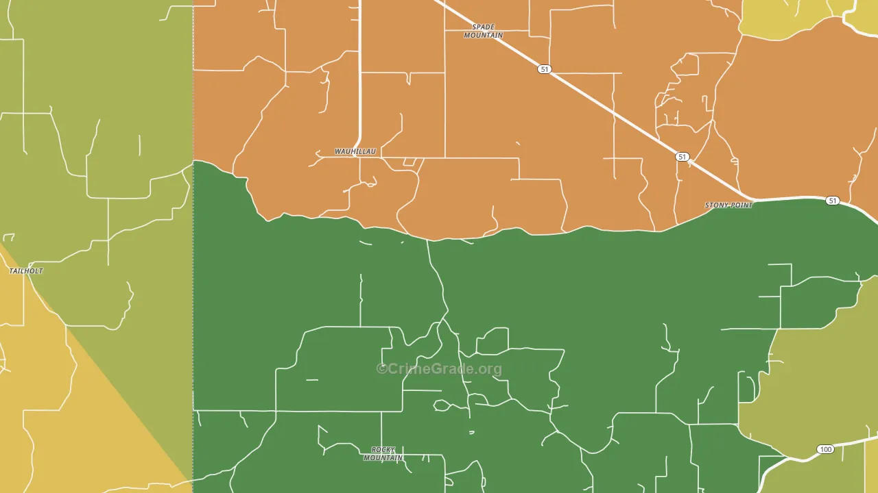 Wauhillau, OK Map of Robbery Rates