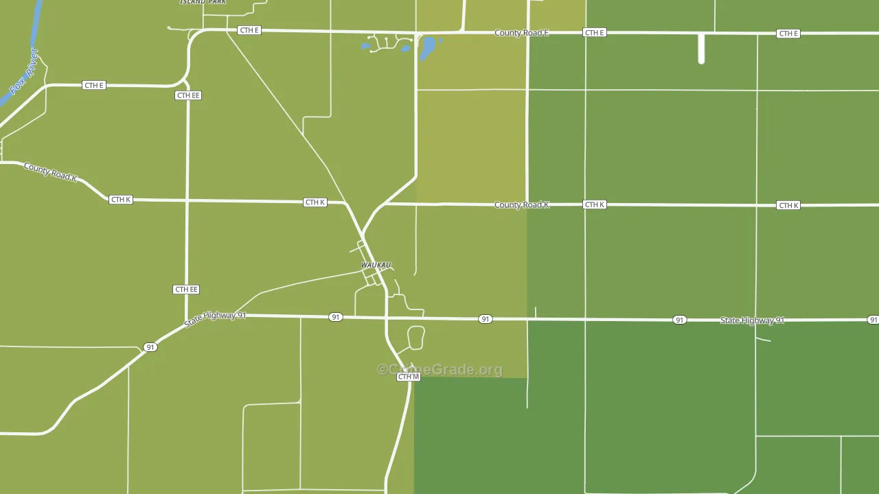 Waukau, WI Map of Robbery Rates