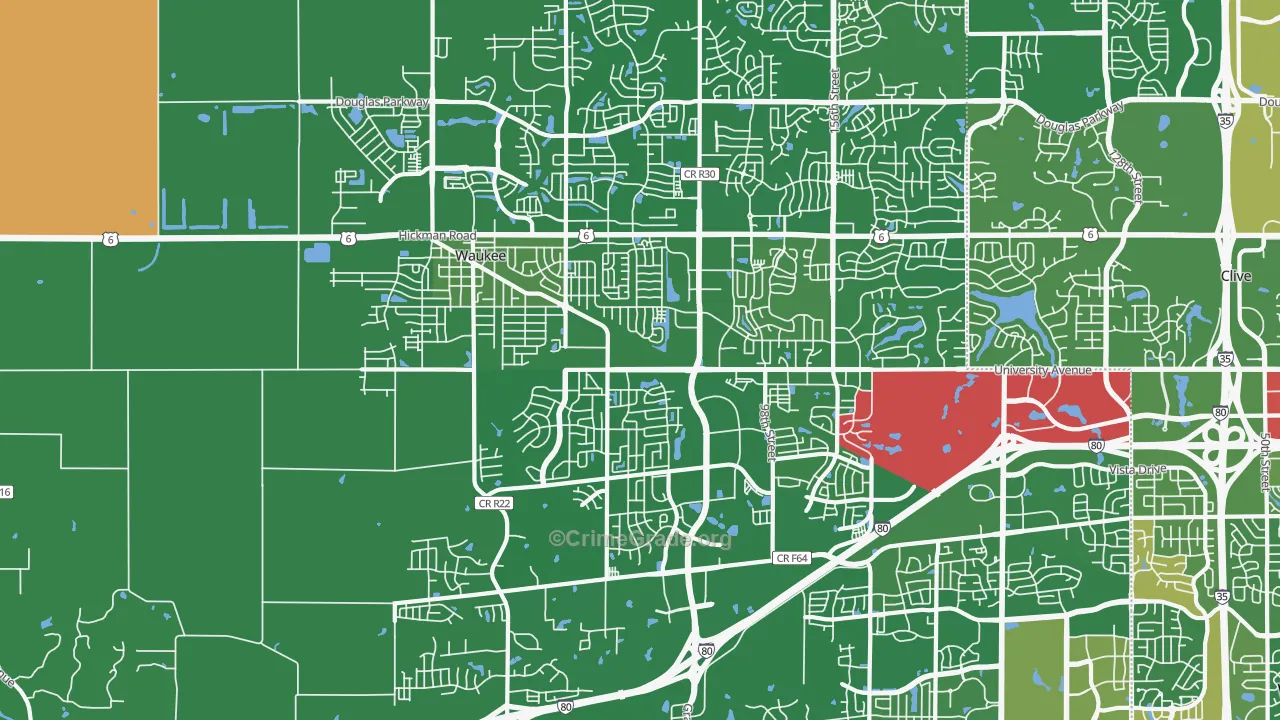 Waukee, IA Map of Robbery Rates