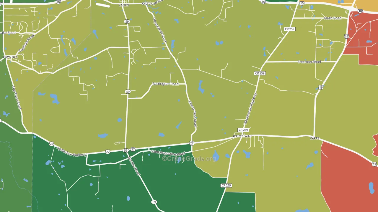 Waukeenah, FL Map of Robbery Rates