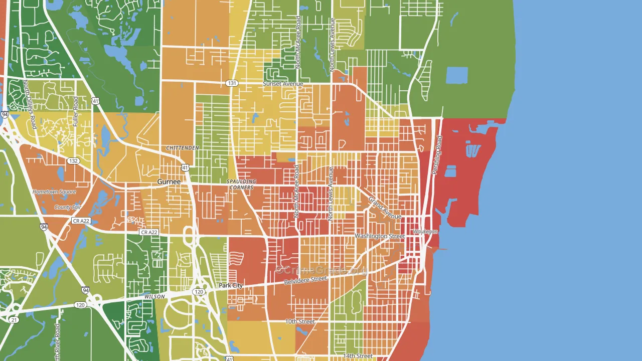 Waukegan, IL Map of Robbery Rates