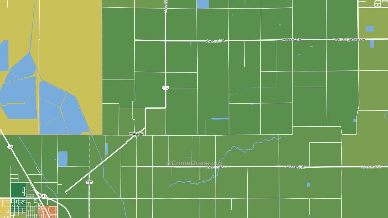 Waukena, CA Map of Robbery Rates