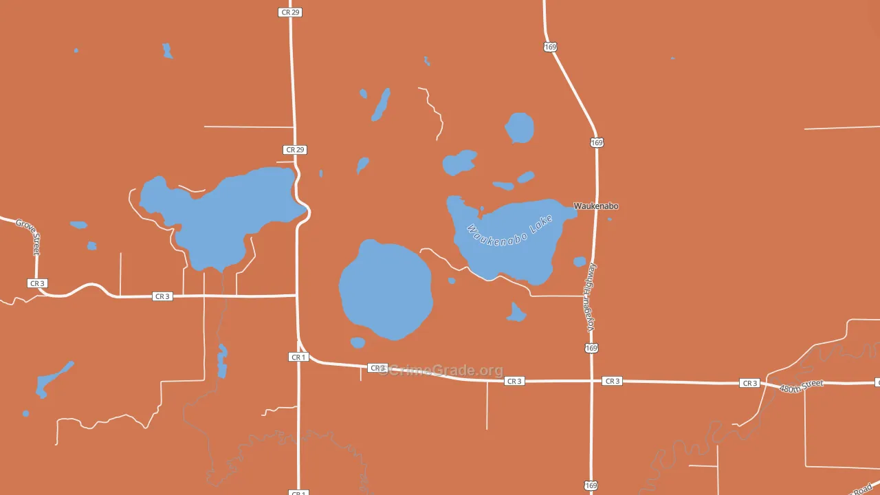 Waukenabo, MN Map of Robbery Rates