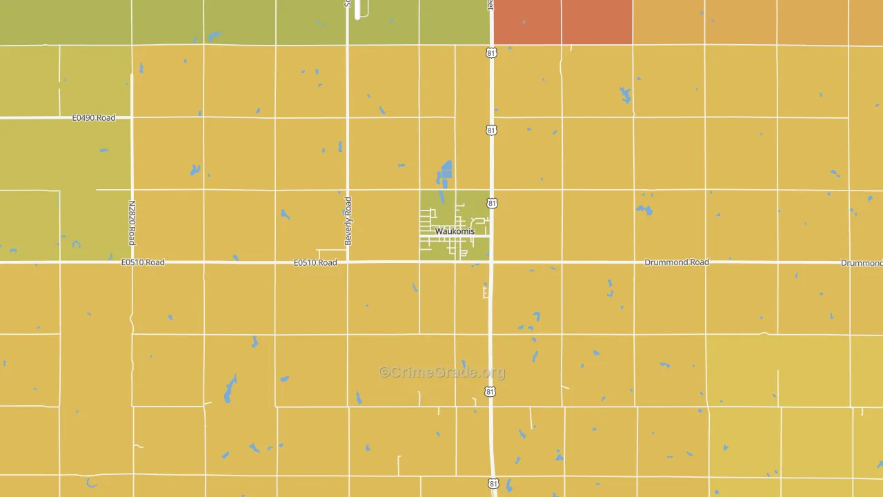Waukomis, OK Map of Robbery Rates