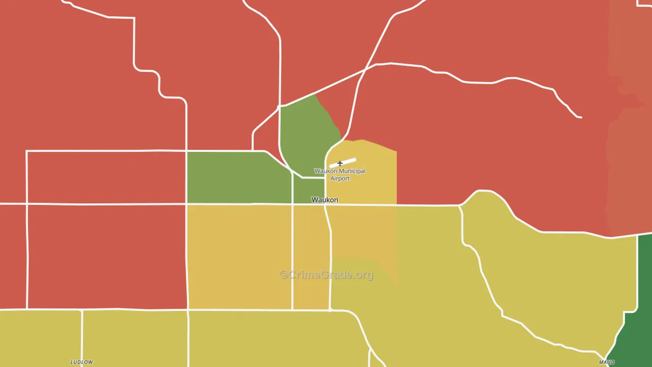 Waukon, IA Map of Robbery Rates