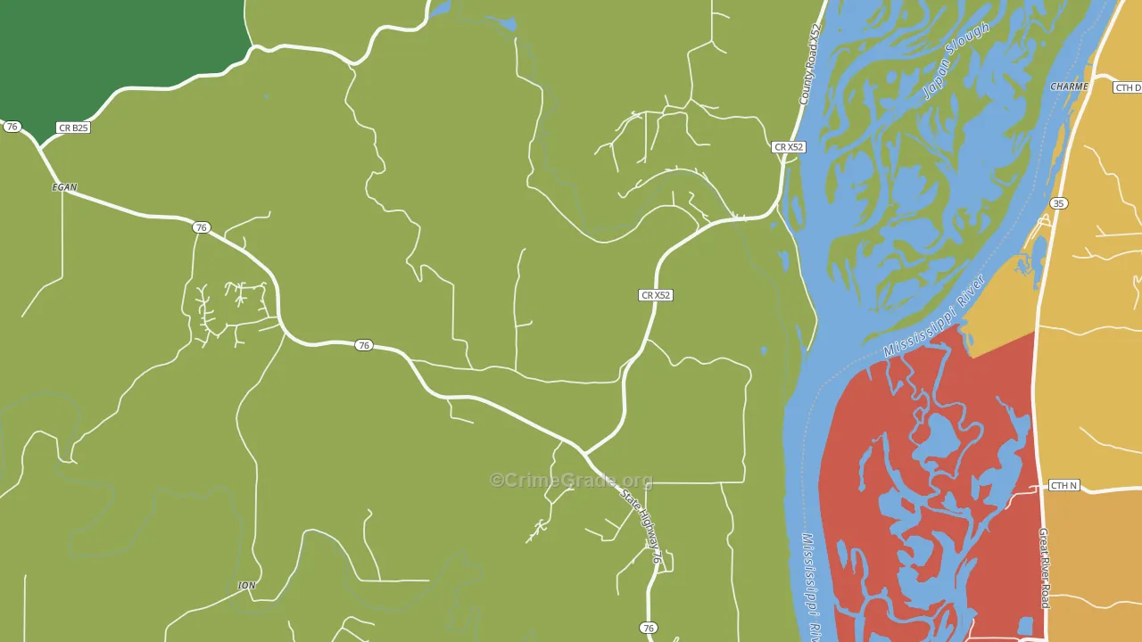 Waukon Junction, IA Map of Robbery Rates