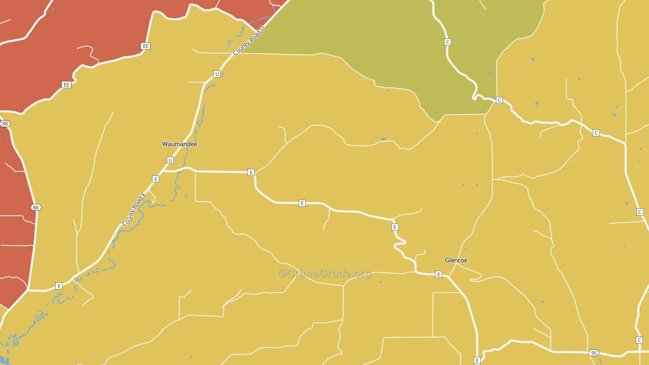 Waumandee, WI Map of Robbery Rates