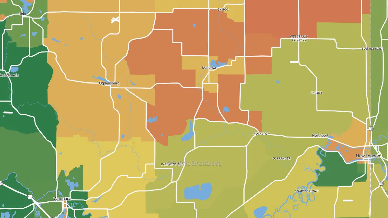 Waupaca County, WI Map of Robbery Rates