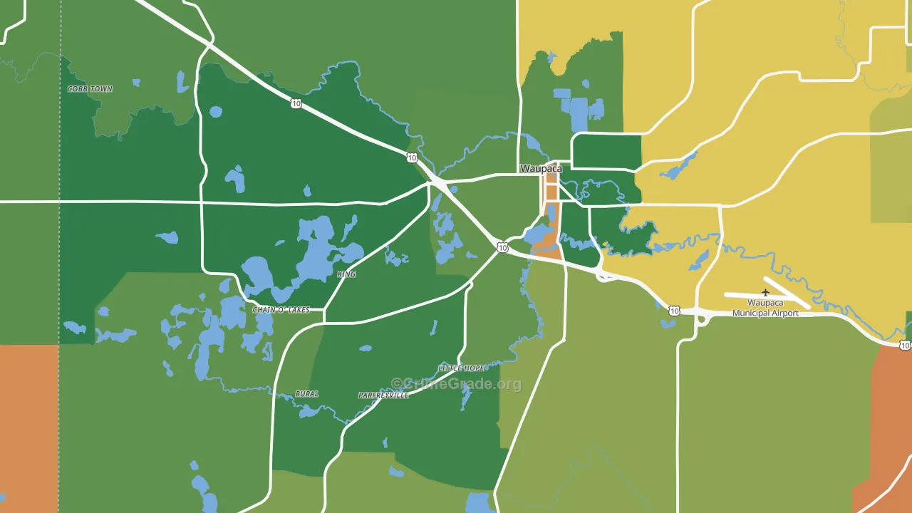 Waupaca, WI Map of Robbery Rates