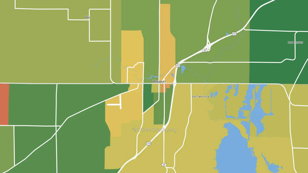 Waupun, WI Map of Robbery Rates