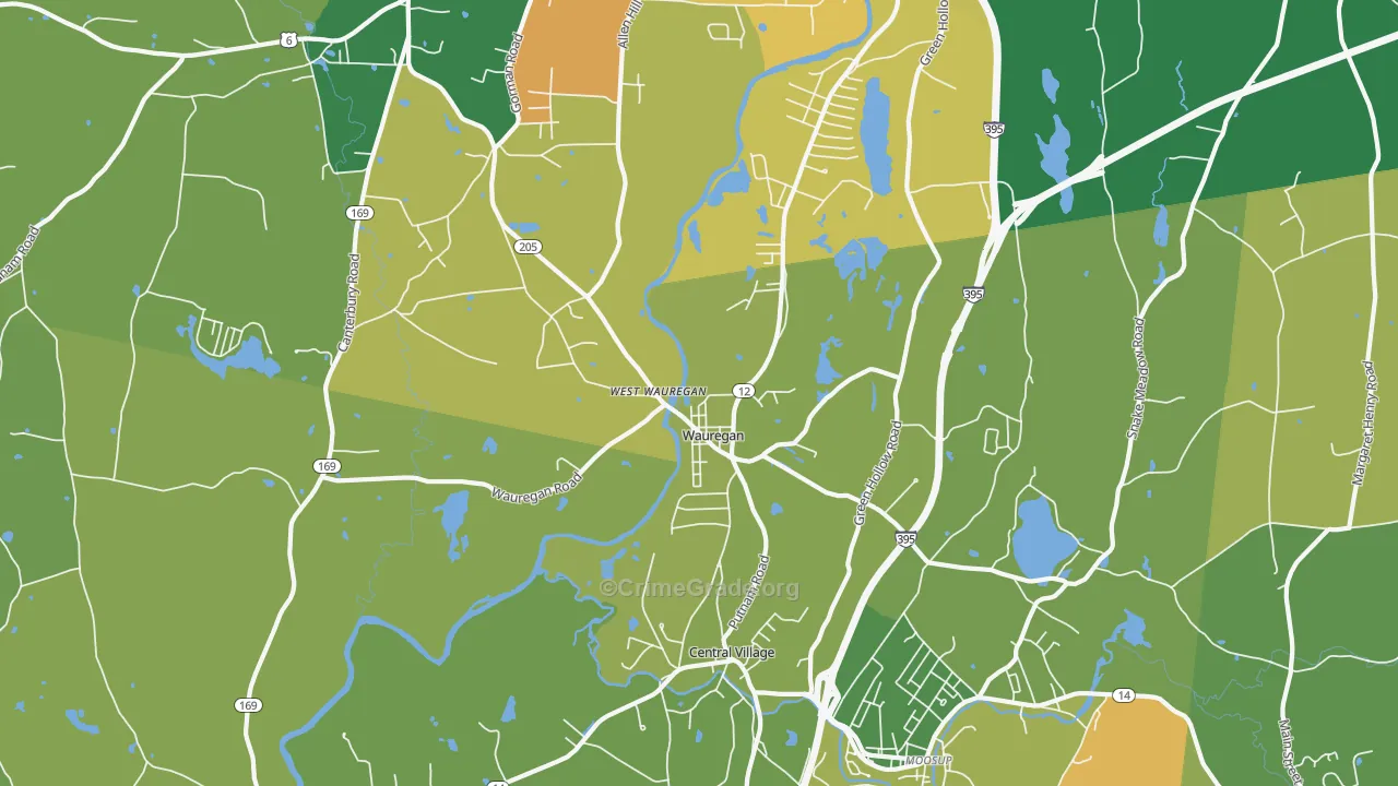 Wauregan, CT Map of Robbery Rates