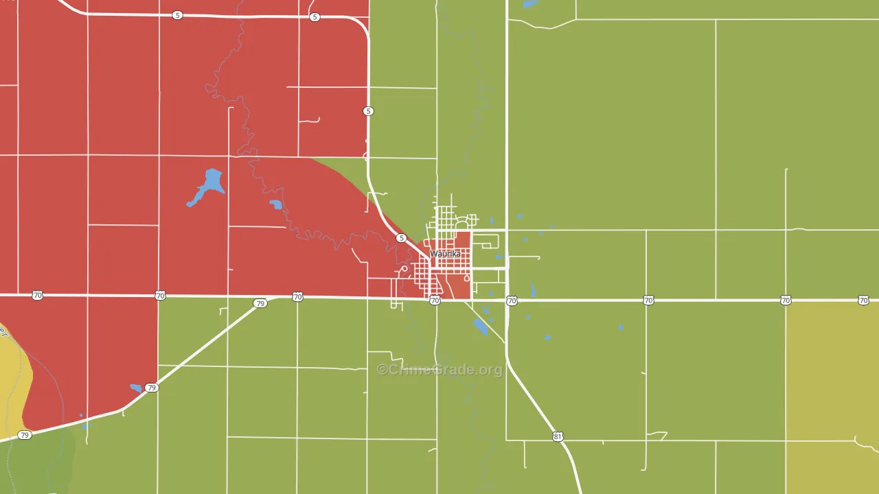 Waurika, OK Map of Robbery Rates