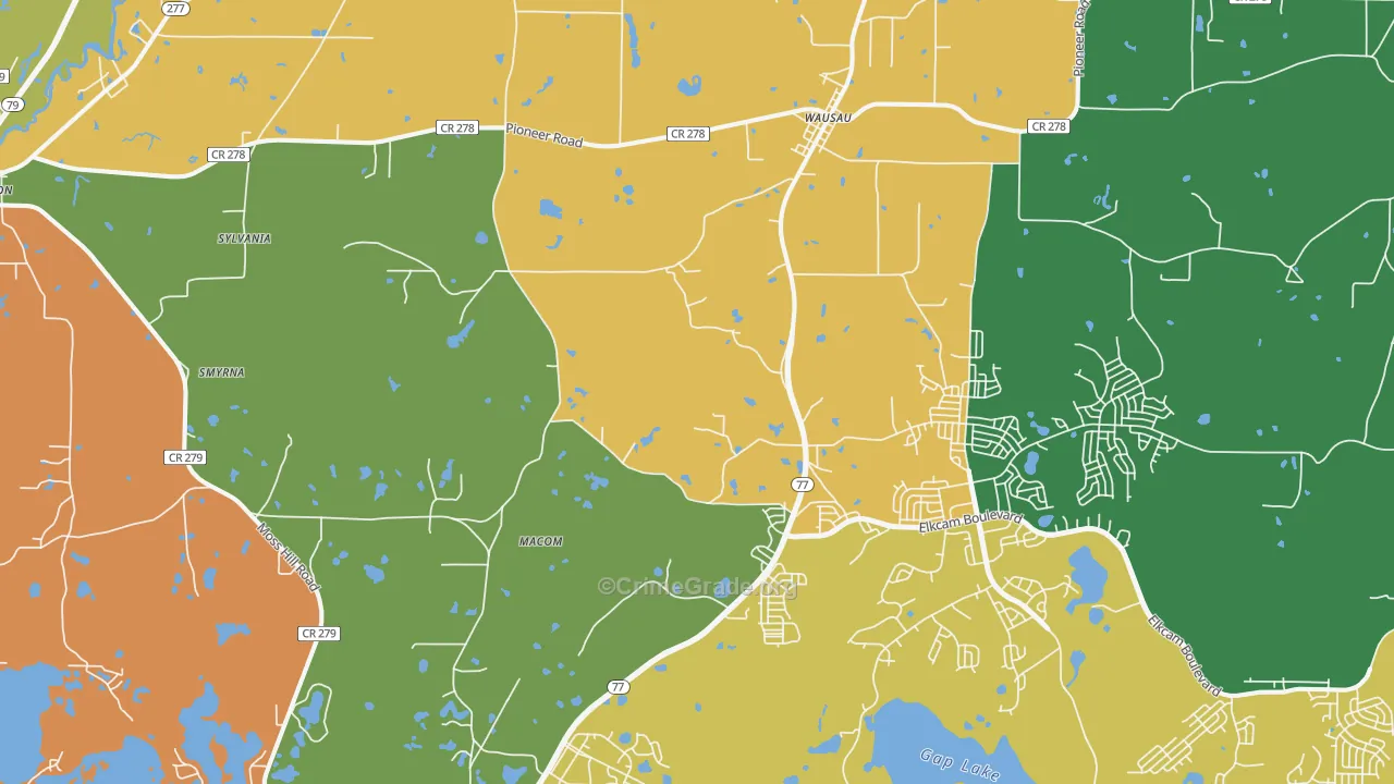 Wausau, FL Map of Robbery Rates