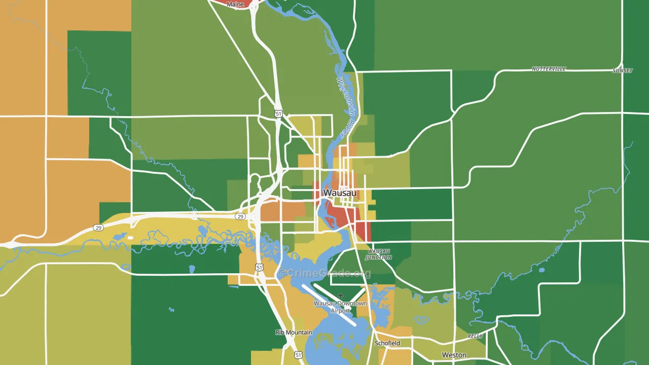 Wausau, WI Map of Robbery Rates
