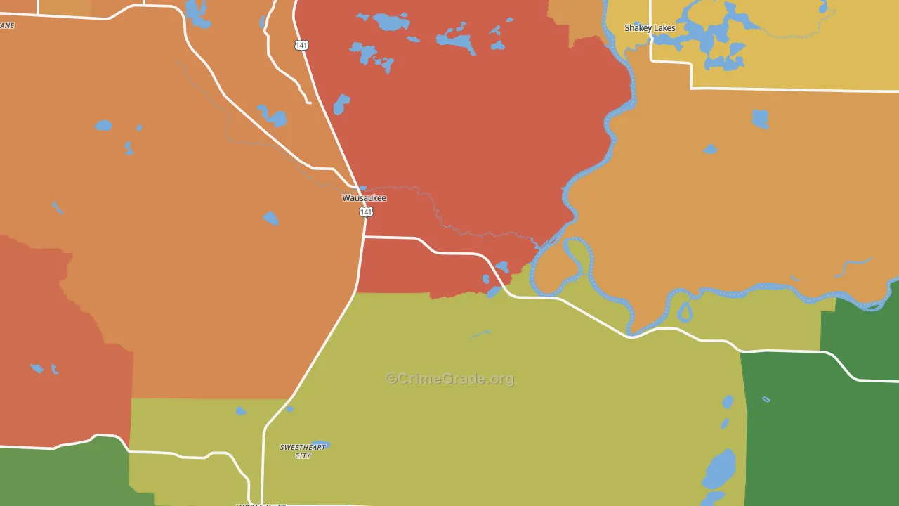 Wausaukee, WI Map of Robbery Rates