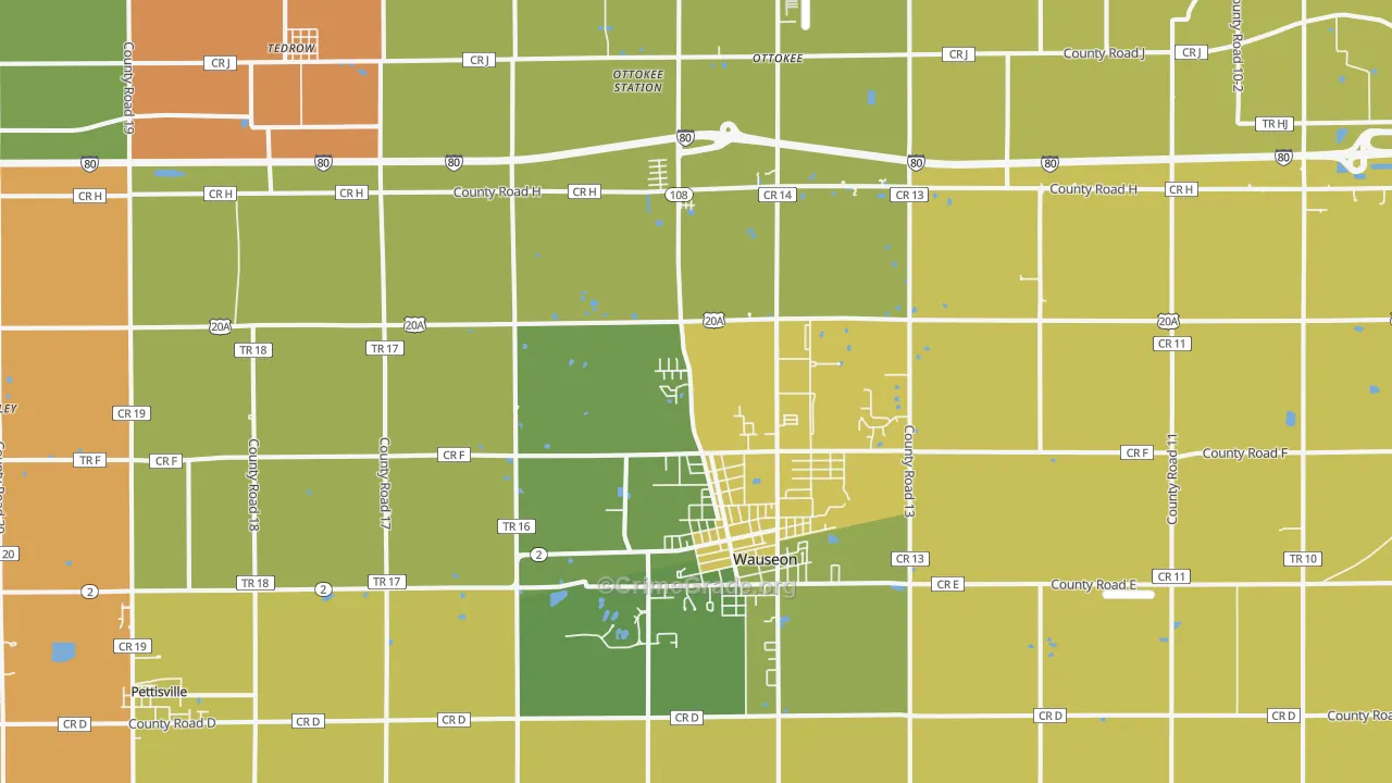 Wauseon, OH Map of Robbery Rates