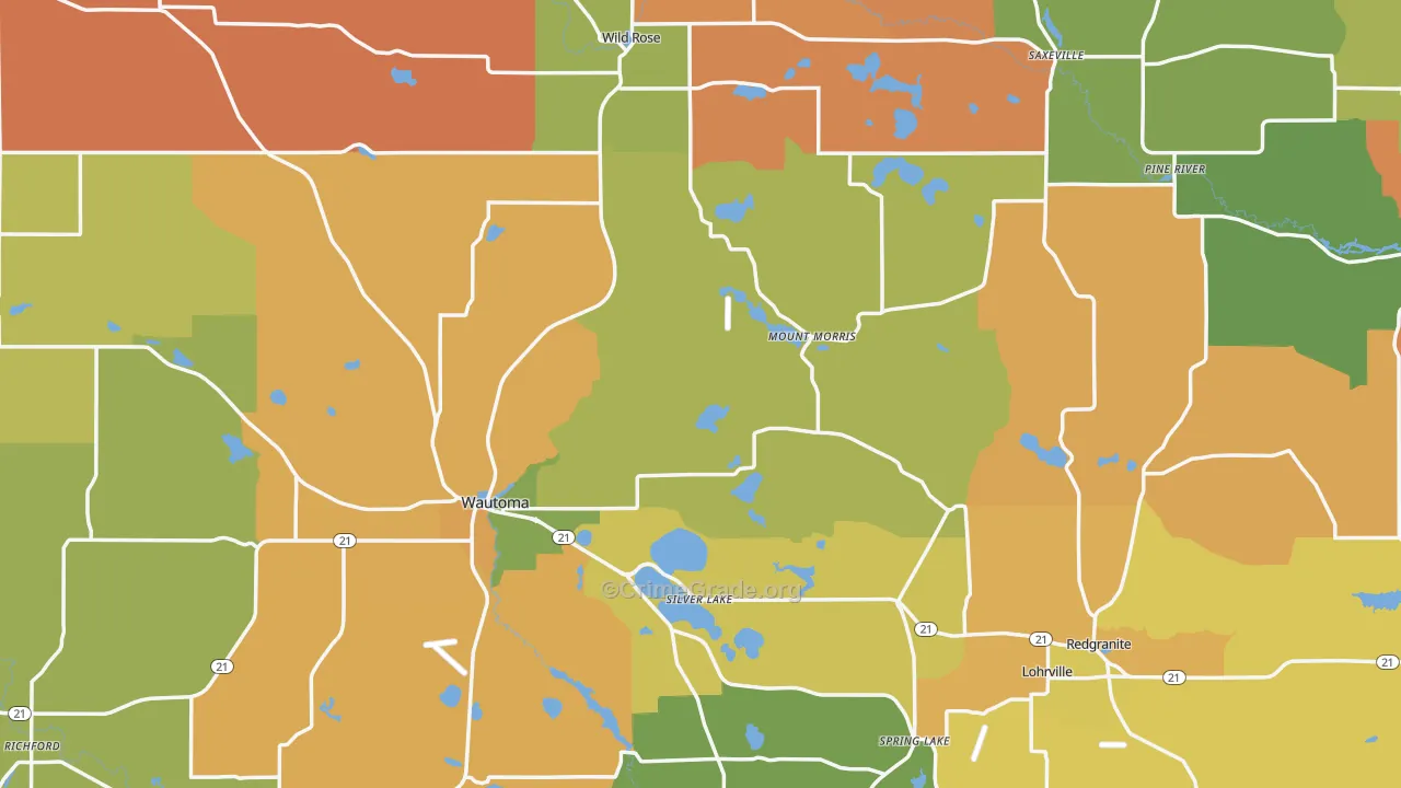 Waushara County, WI Map of Robbery Rates