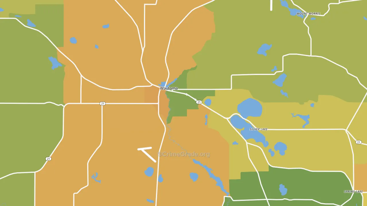 Wautoma, WI Map of Robbery Rates
