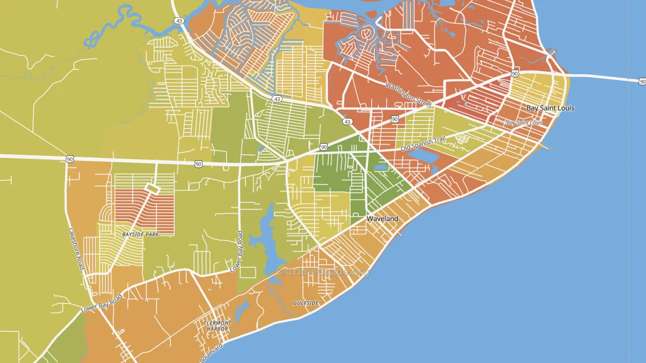 Waveland, MS Map of Robbery Rates
