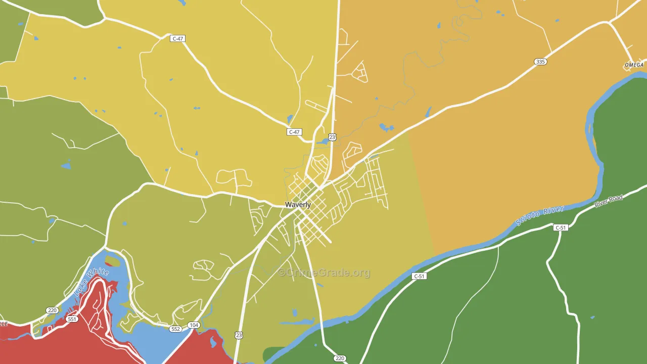 Waverly City, OH Map of Robbery Rates