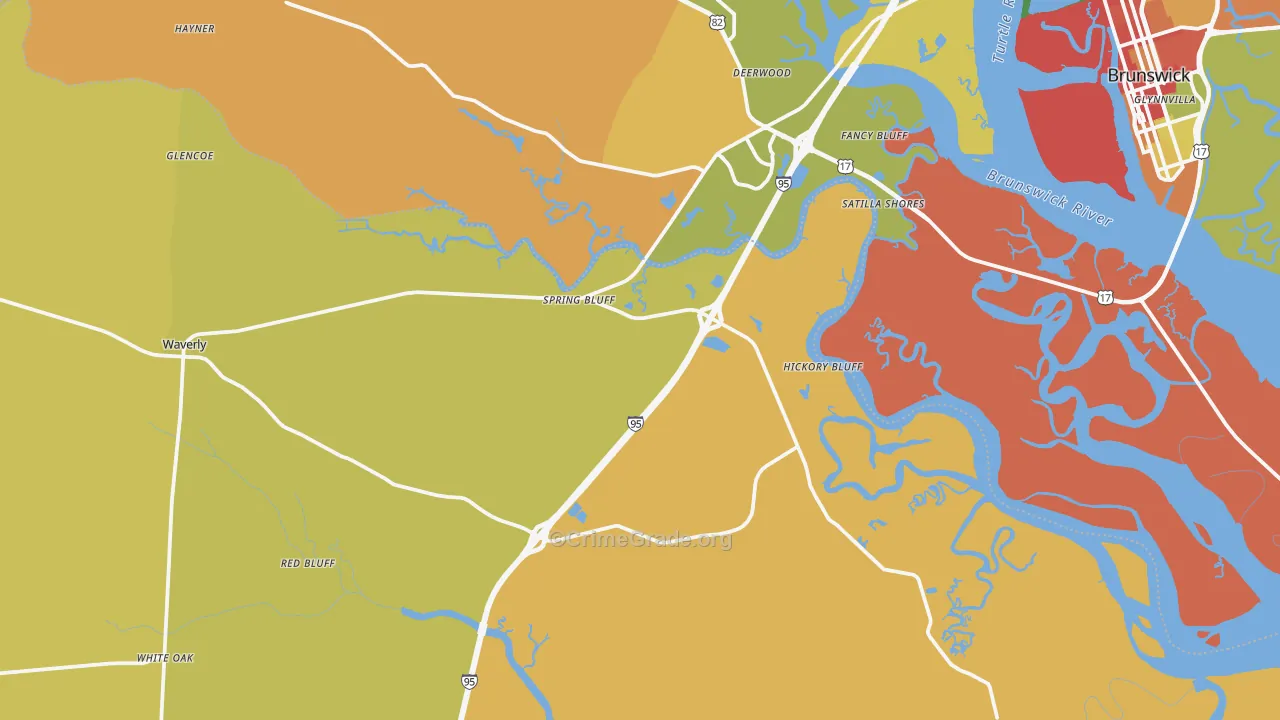 Waverly, GA Map of Robbery Rates