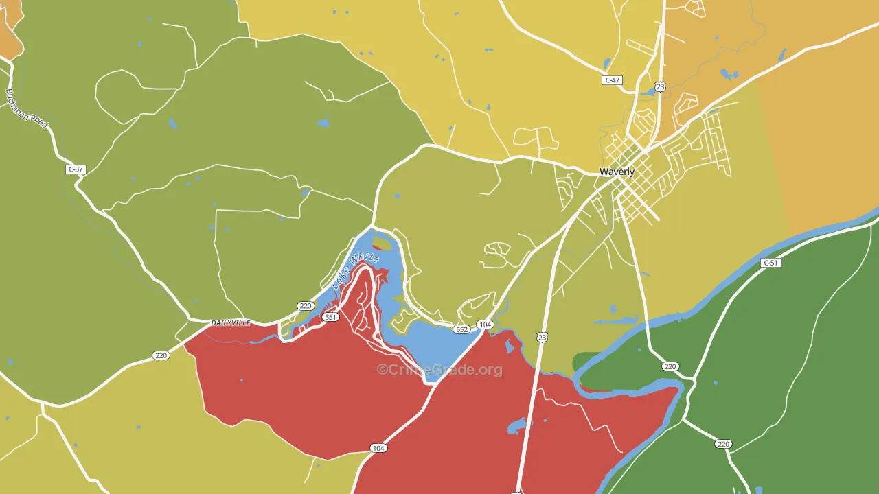 Waverly Gables, OH Map of Robbery Rates
