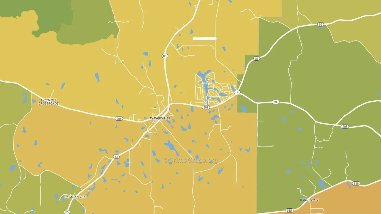 Waverly Hall, GA Map of Robbery Rates