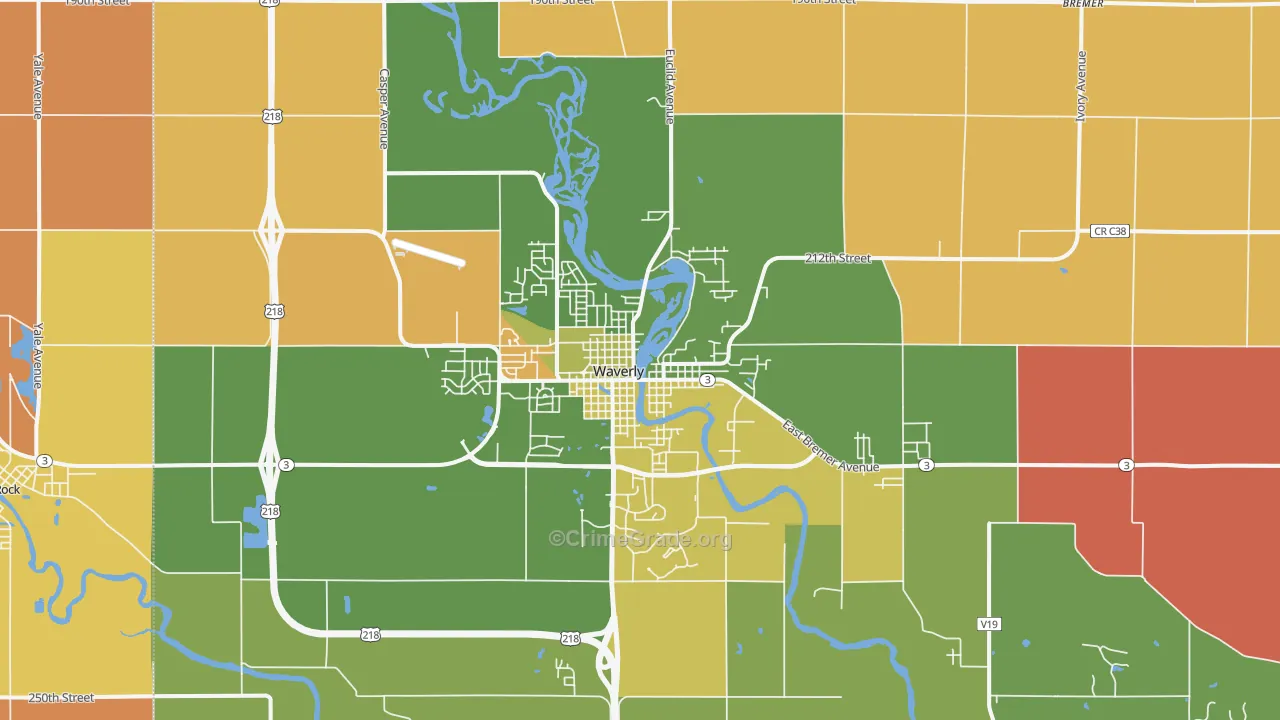 Waverly, IA Map of Robbery Rates