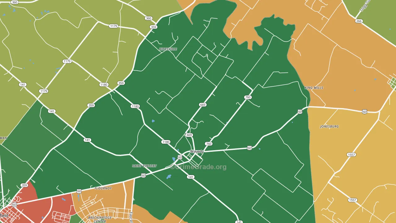 Waverly, KY Map of Robbery Rates
