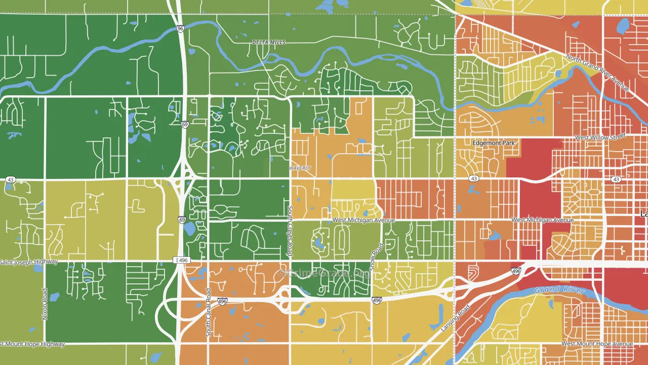 Waverly, MI Map of Robbery Rates