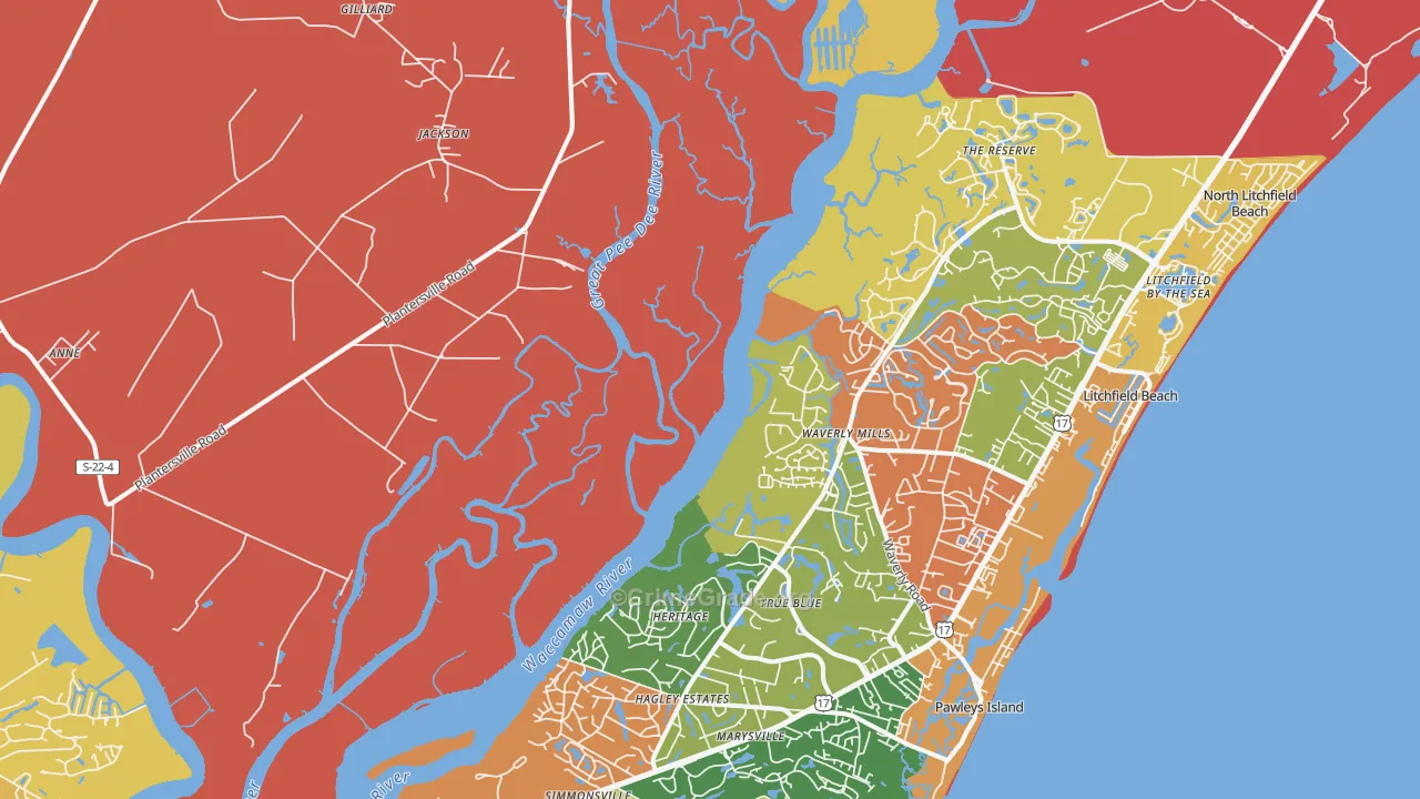 Waverly Mills, SC Map of Robbery Rates