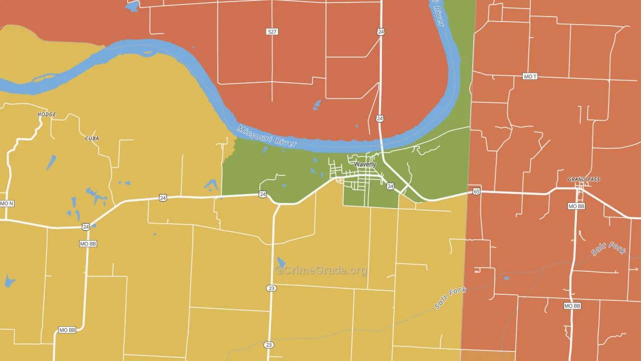 Waverly, MO Map of Robbery Rates