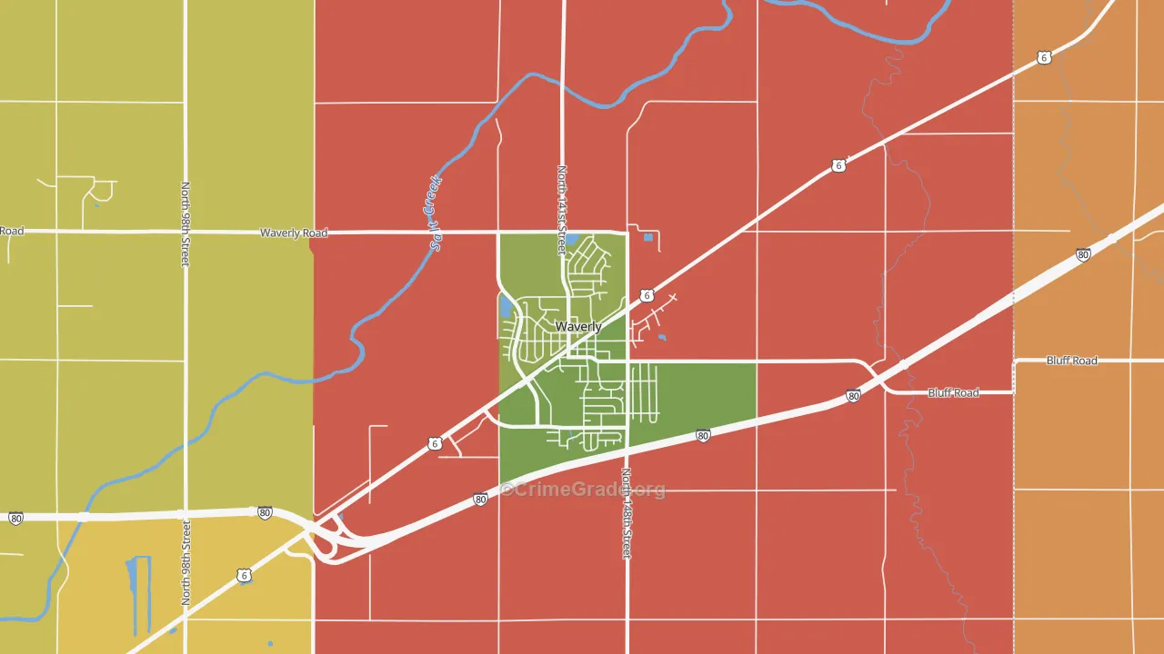 Waverly, NE Map of Robbery Rates
