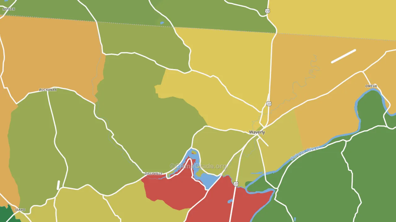 Waverly, OH Map of Robbery Rates