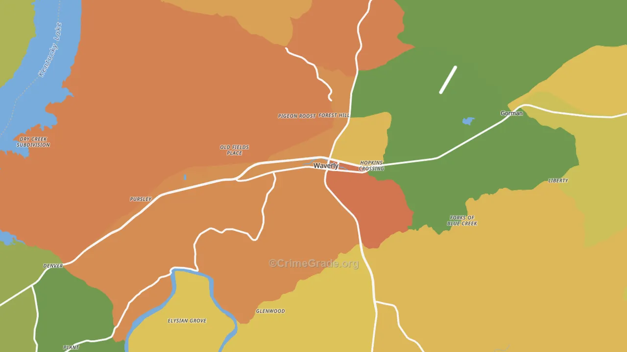 Waverly, TN Map of Robbery Rates