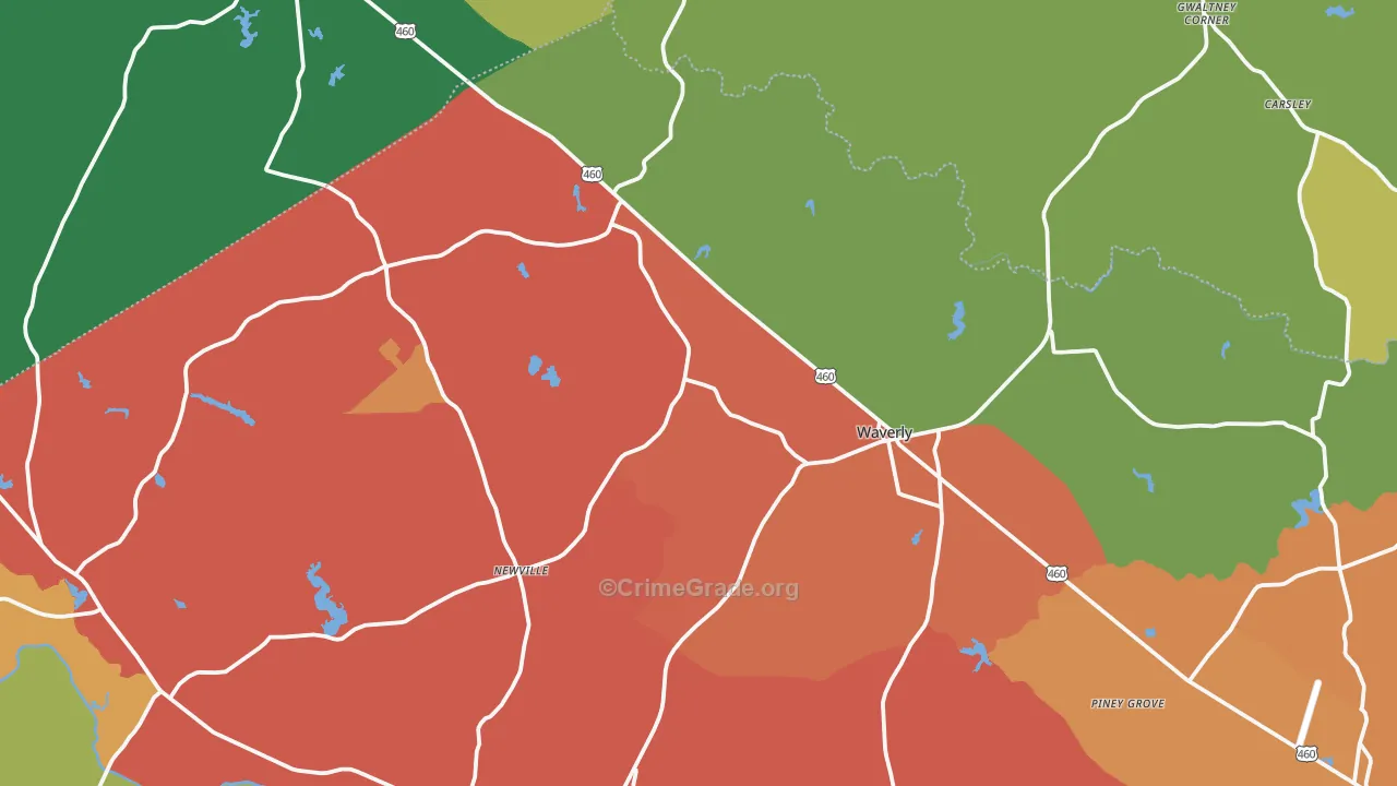 Waverly, VA Map of Robbery Rates